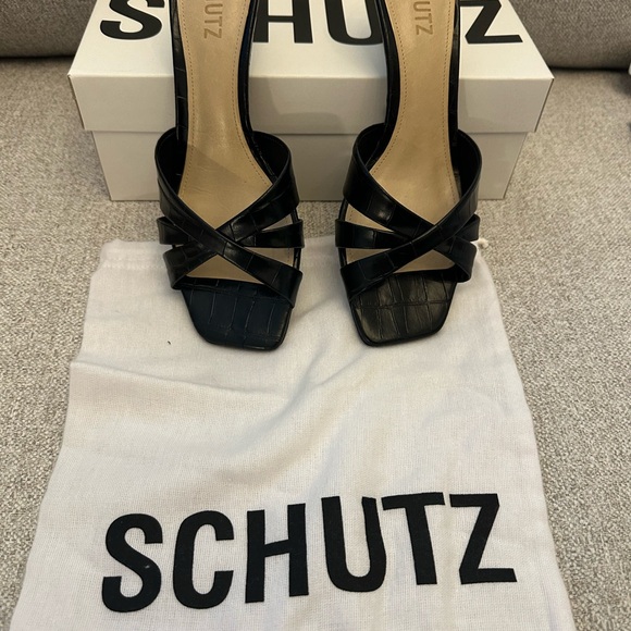 SCHUTZ Black Croc-Embossed Keefa Leather Mules New/ Box & Dustbag Size 8 60mm - Picture 6 of 11